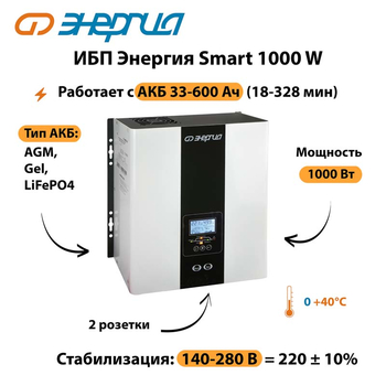 ИБП Энергия Smart 1000W - ИБП и АКБ - Энергия ИБП Smart - . Магазин оборудования для автономного и резервного электропитания Ekosolar.ru в Набережных Челнах